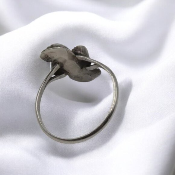 Sterling Silver Ring Turquoise Coral Zuni Look Southwestern Leaf Design - Picture 3 of 5